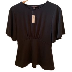 Banana Republic Black Crew Neck Pullover Cinched Waist Flutter Sleeve Top NWT XS